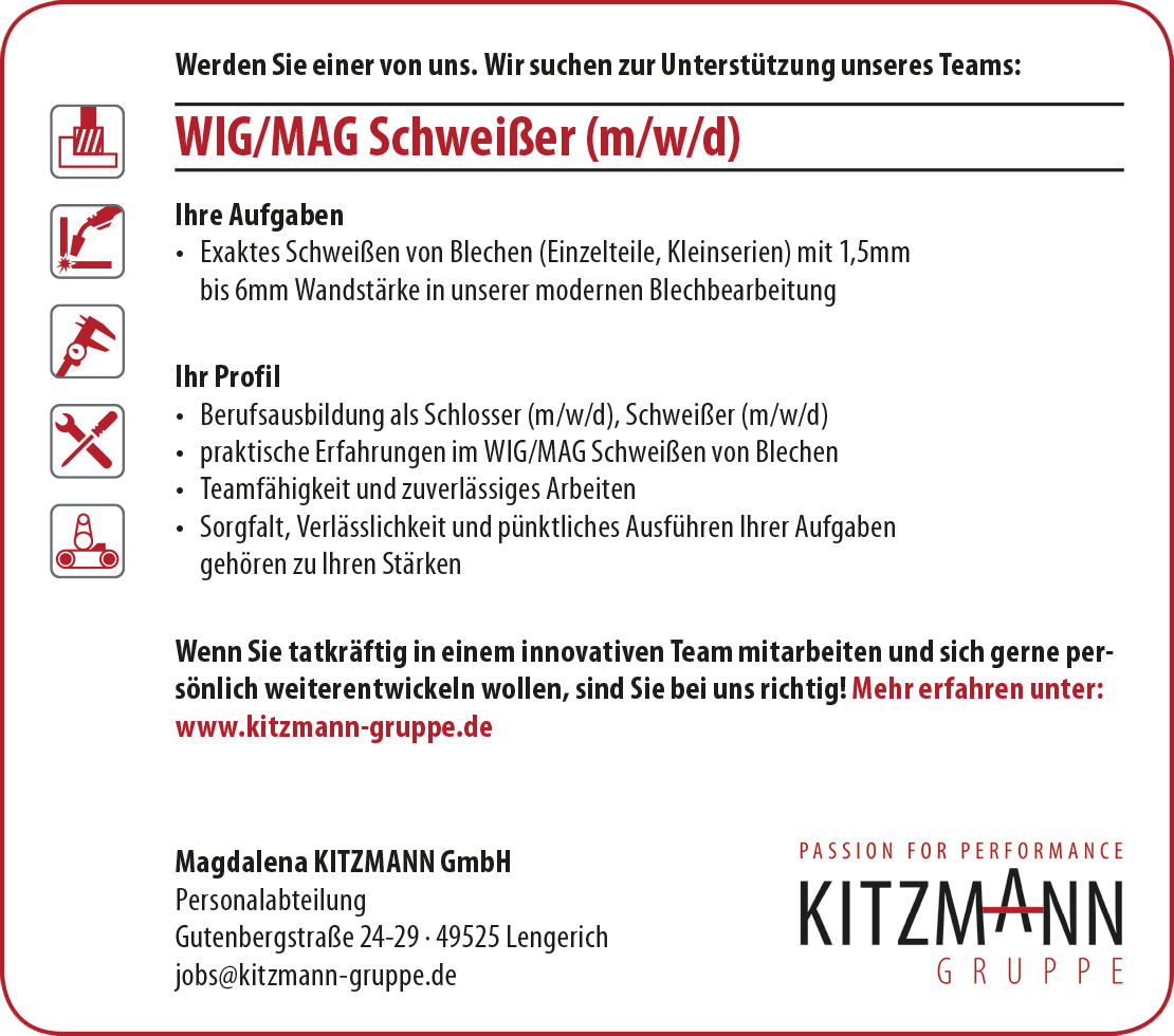 Stellenangebot WIG/MAG Schweißer (m/w/d) Stellenangebot WIG/MAG Schweißer (m/w/d)