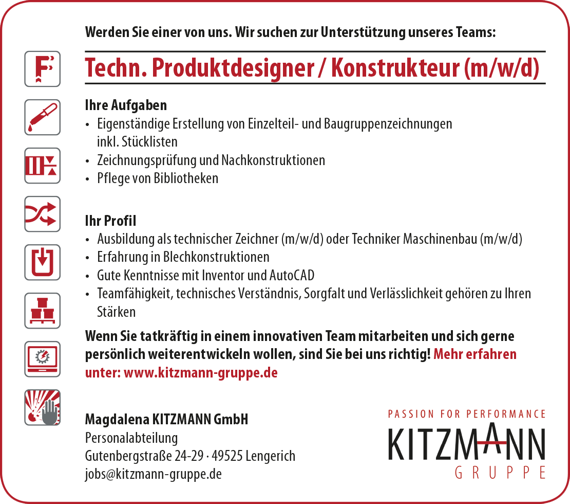 Stellenangebot Techn. Produktdesigner/Konstrukteur (m/w/d) Stellenangebot Techn. Produktdesigner/Konstrukteur (m/w/d)
