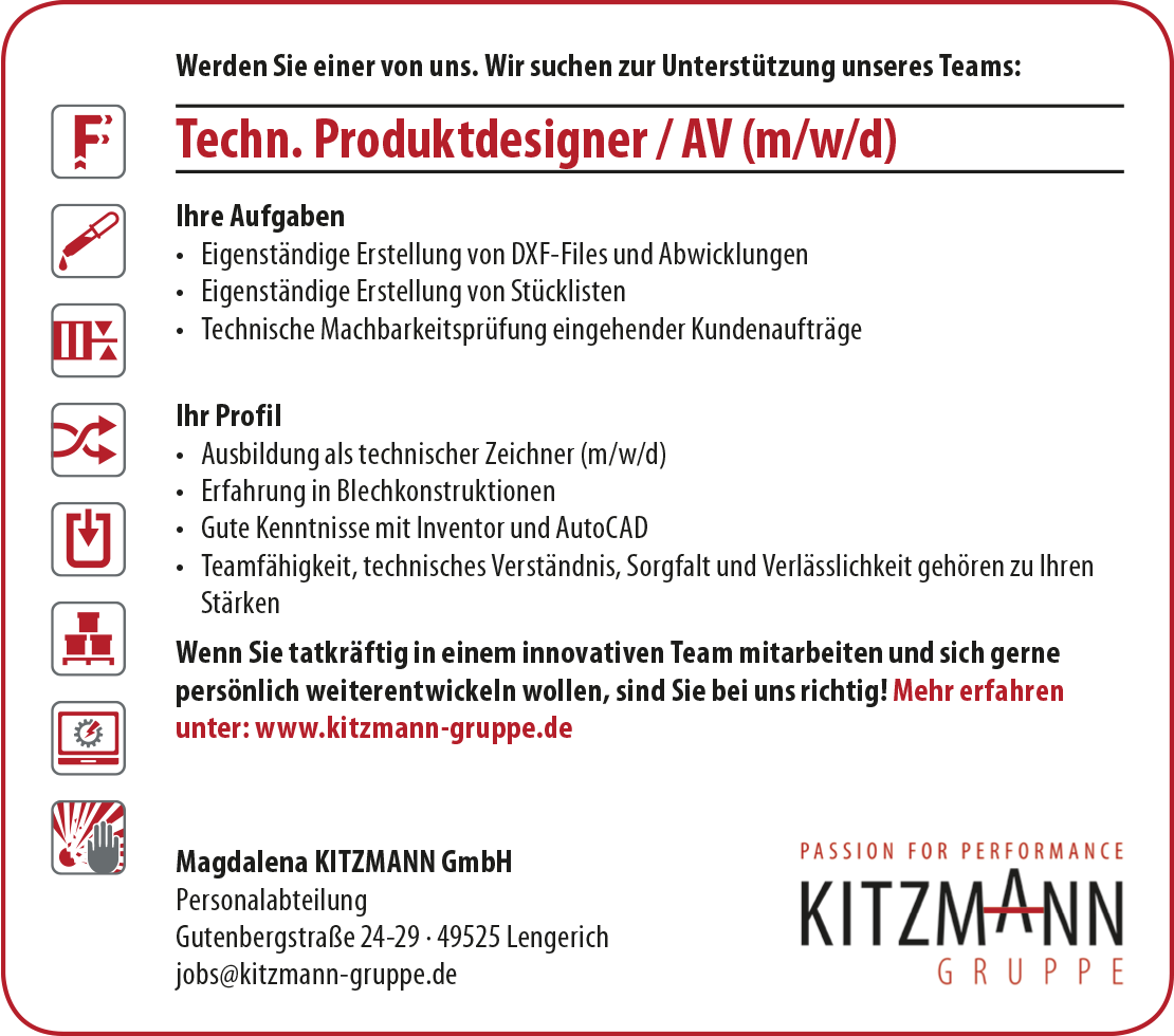 Stellenangebot Technischer Produktdesigner / AV (m/w/d) Stellenangebot Technischer Produktdesigner / AV (m/w/d)